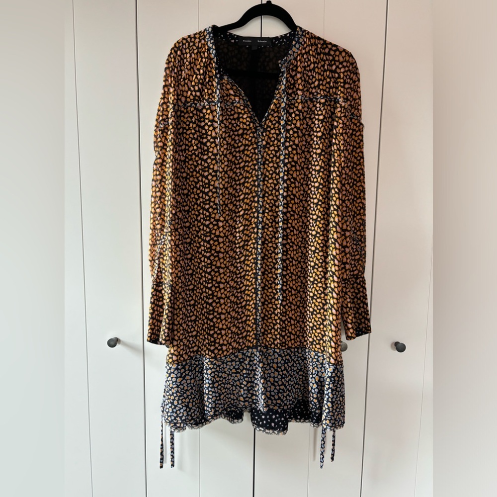 PROENZA SCHOULER MULTI-COLOR SILK LEONPARD PRINT LONG SLEEVES RUFFLE DRESS SZ 10